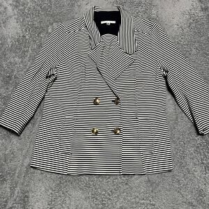 Cabi Life Jacket Blazer Womens Large 823 Nautical Striped Gold Button 3/4 Sleeve